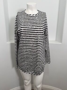 FWRD Denim & Co. Women's Black & White Striped Long Sleeve Tee Top Size Various